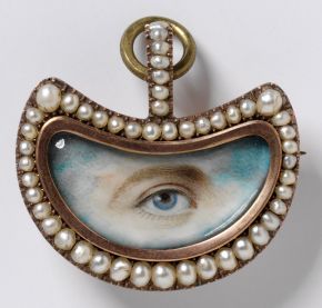 Lover’s Eye brooch, England, 1800-20, gold, pearls, diamonds and painted miniature. Museum no. P.56-1977, © Victoria and Albert Museum, London