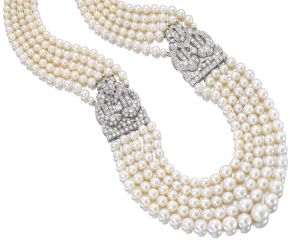 Necklace with five graduated strands, Cartier, France, 1930-40, platinum, diamonds and natural Gulf pearls. Qatar Museums Authority. Photo © Sotheby's