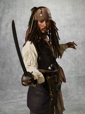 Johnny Depp as Jack Sparrow in 'Pirates of the Caribbean: At World's End', 2007, costume designed by Penny Rose. Walt Disney Pictures/The Kobal Collection
