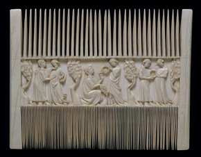 Ivory comb with scene of lovers in a garden, Paris, France, 1325-50. Museum no. A.560-1910