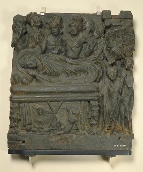 Figure 1 – Mahaparinirvana, sculpture, Pakistan, about 2nd century, carved schist, 53 cm x 48 cm. Museum no. Im.247-1927