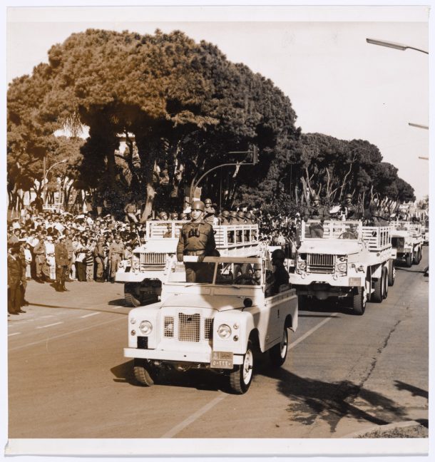 Line of military vehicles on parade