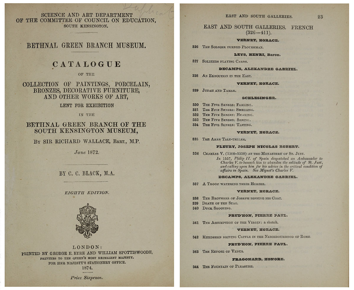 Pages from a catalogue showing the records of the photograph