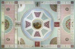 Ceiling; painted plaster; from 5 Adelphi Terrace; designed by Robert Adam (1728 - 92).