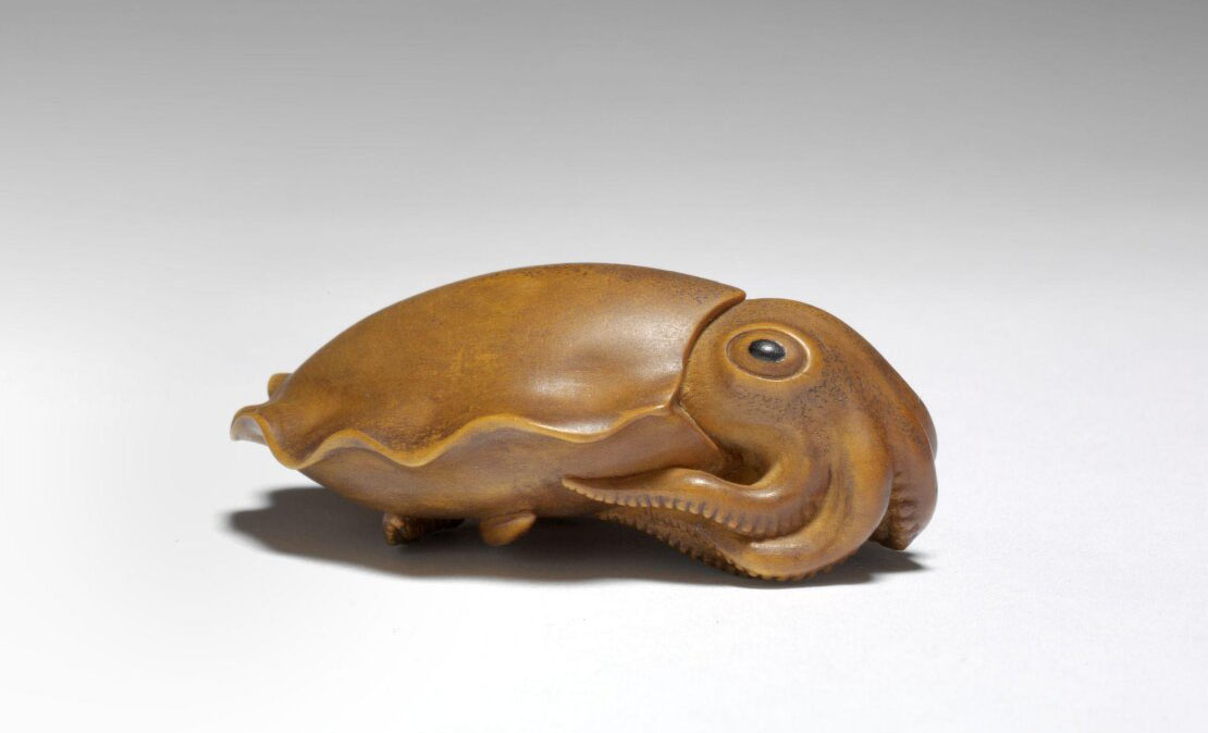 A netsuke in the shape of a squid