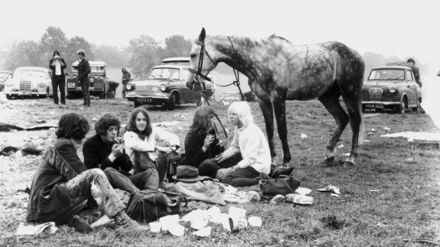 Hippies and their horse at the first festival