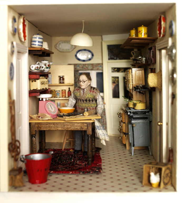 Grandad Hopkinson in the kitchen of Roma Hopkinson's dolls' house