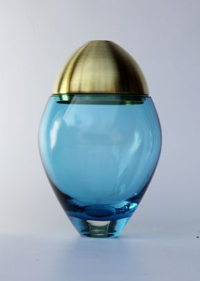 Glass Jar Tall Blue & Brass