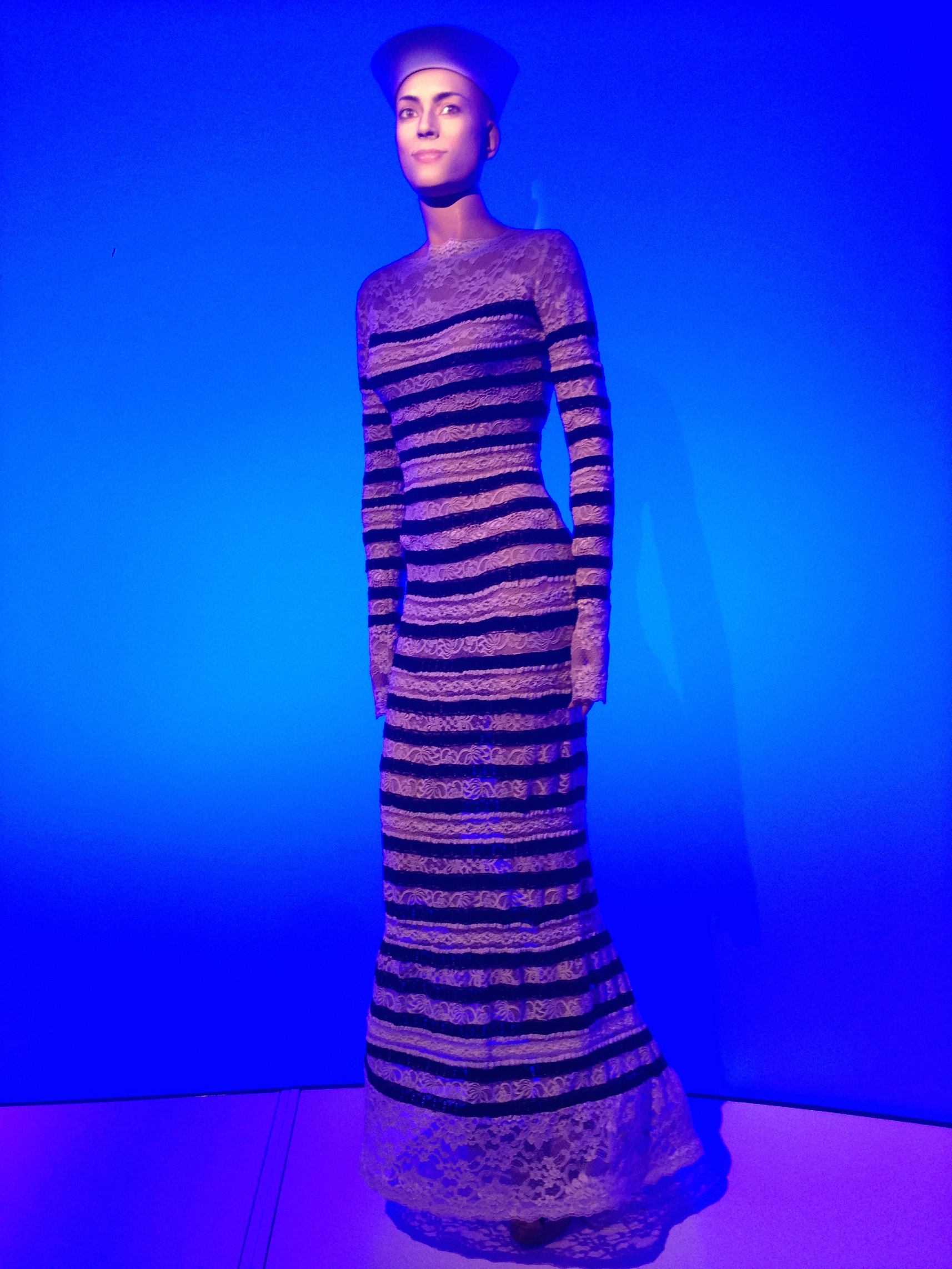 Mannequin dressed in Gaultier's iconic nuatical stripes. © Katherine Elliott, 2014