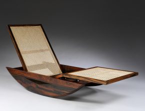 Rocking chaise longue made of rosewood and cane, designed by Joaquim Tenreiro ca. 1947, W.6-2014. Victoria and Albert Museum, London