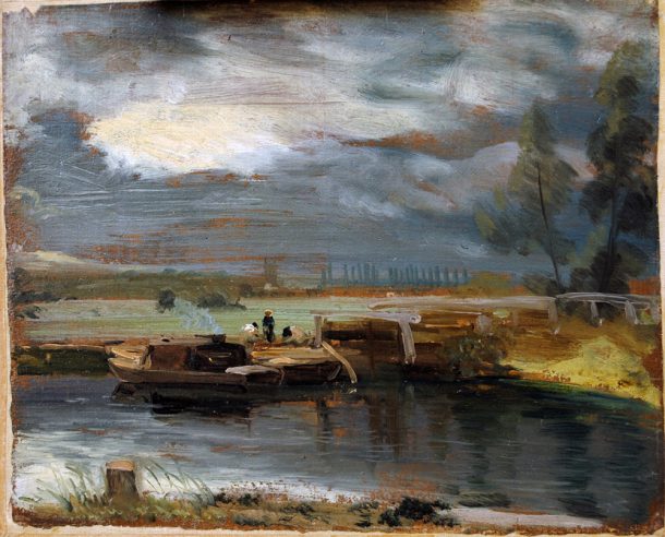 John Constable, 'Barges on the Stour, with Dedham Church in the Distance', 1811, oil on paper. © Victoria and Albert Museum, London.