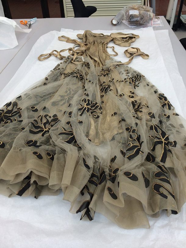 The dress in textile conservation before any investigation.