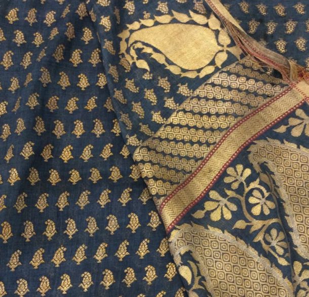 Sari, woven cotton and silk with gold-wrapped thread. Varanasi, ca.1900. Museum no. IM 5-1943.