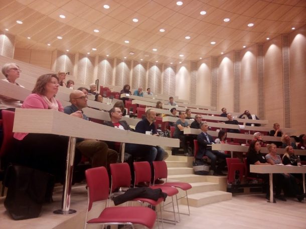 Conference delegates inaugurate the SDU Kolding Campus lecture theatre seating.