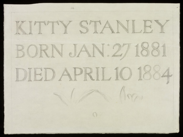 Design for a tombstone for Kitty Stanley by Philip Webb, c.1884. Museum number E.311-2014. 