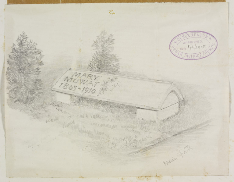 Design drawing of gravestone for Mary Mowat by Philip Webb, ca.1910-1915. Museum number E.446-2014 ©Victoria and Albert Museum, London