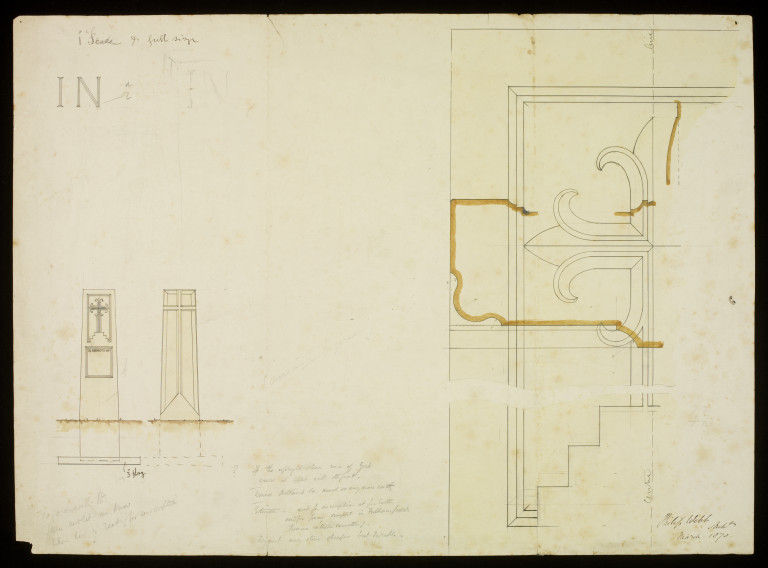Design for a gravestone for Alphonse Warington Taylor by Philip Webb, 1870. Museum number E.398-2014 ©Victoria and Albert Museum, London
