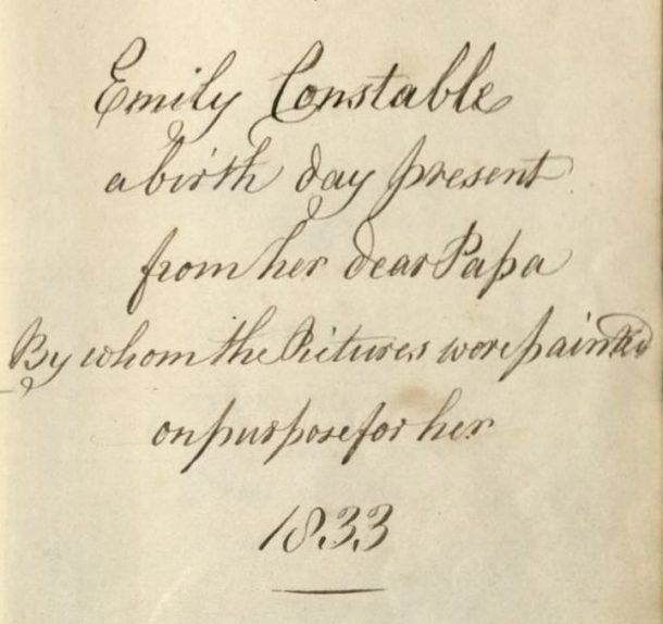 Presentation inscription coloured by John Constable ©Victoria and Albert Museum