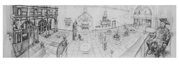 Pencil drawing of V&A New Court