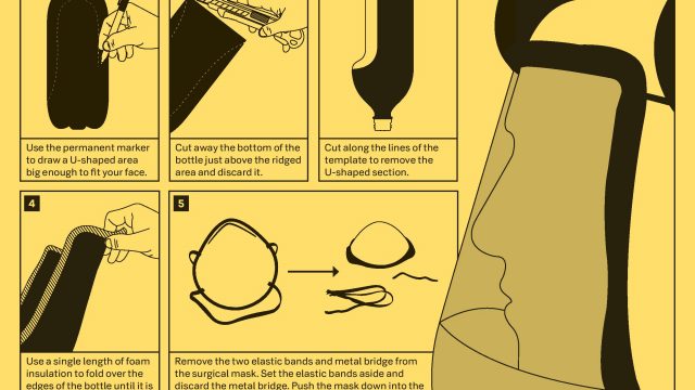 How to Guide: Makeshift Tear-Gas Mask. Illustrated by Marwan Kaabour, at Barnbrook