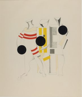 El Lissitzky: Costume design for the Sportsmen from Victory over the Sun (unrealised), 1923. Lithograph on paper. St. Petersburg Museum of Theatre and Music, St. Petersburg.