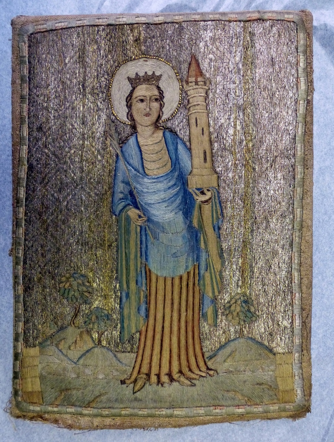 T.13-1937, embroidered picture of St. Barbara, probably a 20th century forgery © Victoria and Albert Museum, London