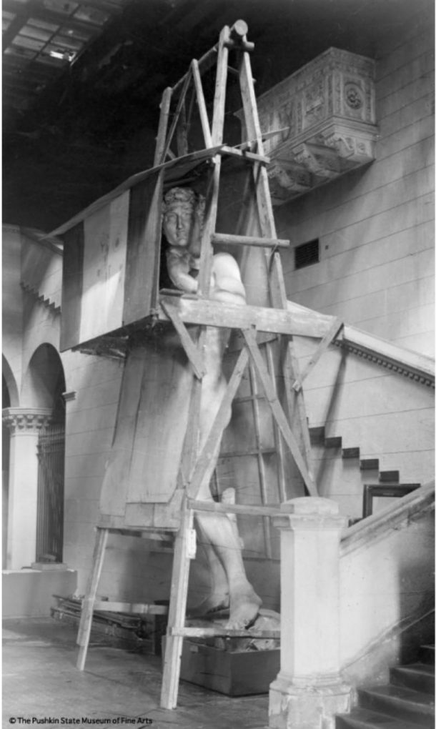The plaster cast of David in the Italian Court during the World War II. 1941. 