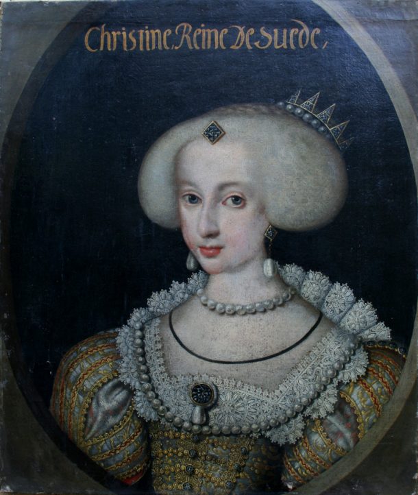 Portrait of Christine of Sweden, by royal court painter Jacob Henry Elbfas, 1640-42. Nationalmuseum, Stockholm