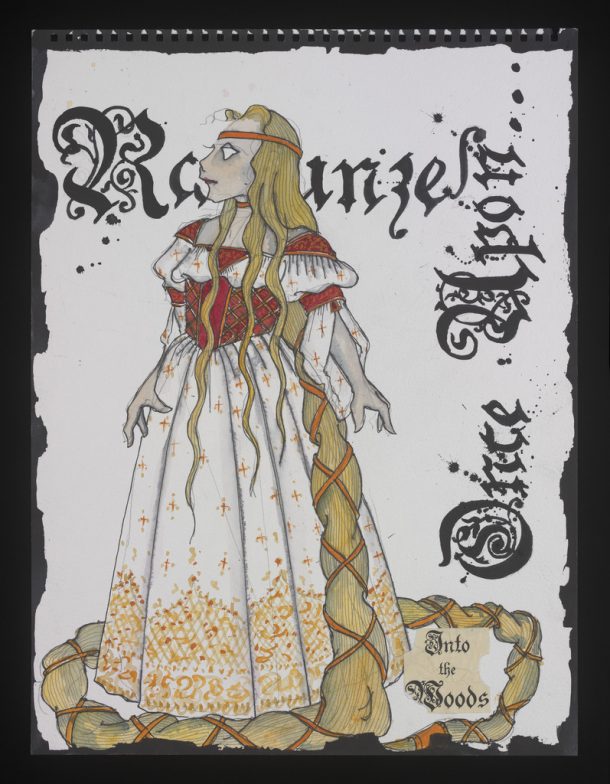 Costume design by Lez Brotherston for Rapunzel in Stephen Sondheim and James Lapine's musical Into the Woods