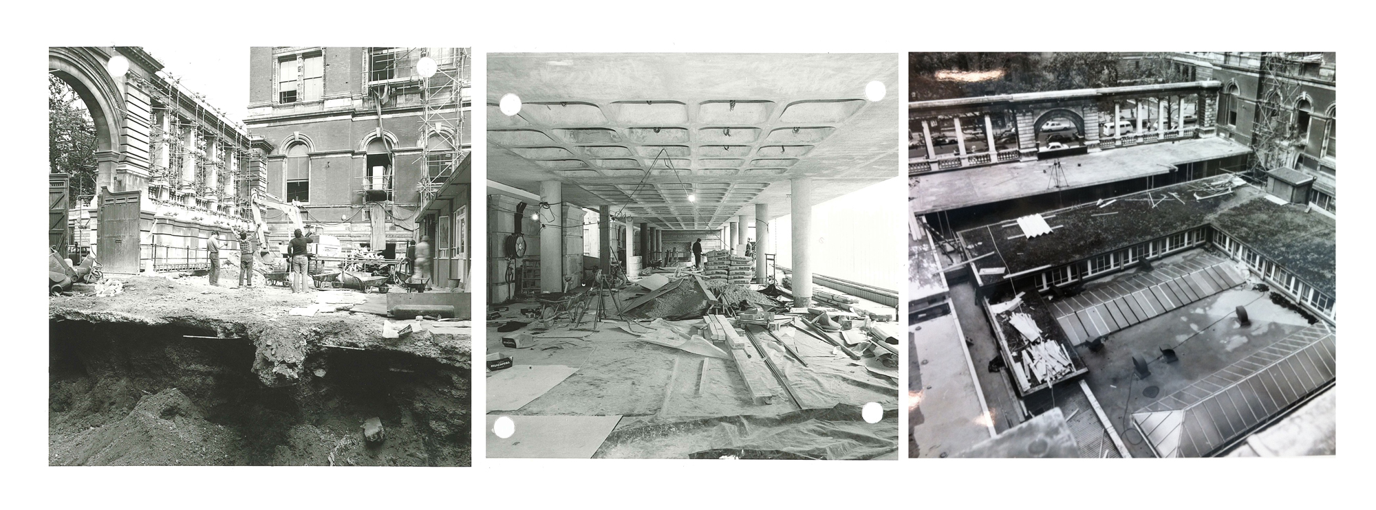 Images of the design gallery and Sackler link construction, 1979.  