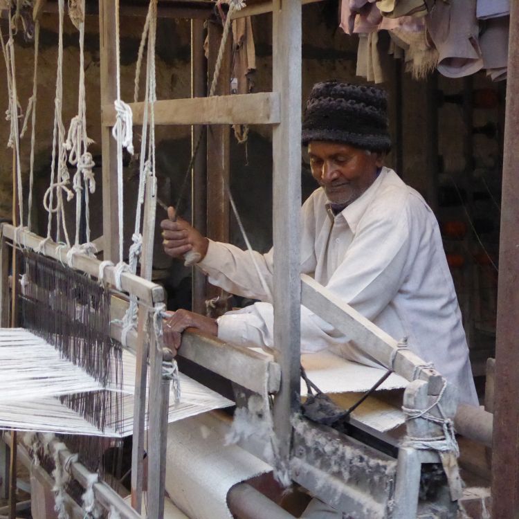 Khadi cotton being woven on the loom
