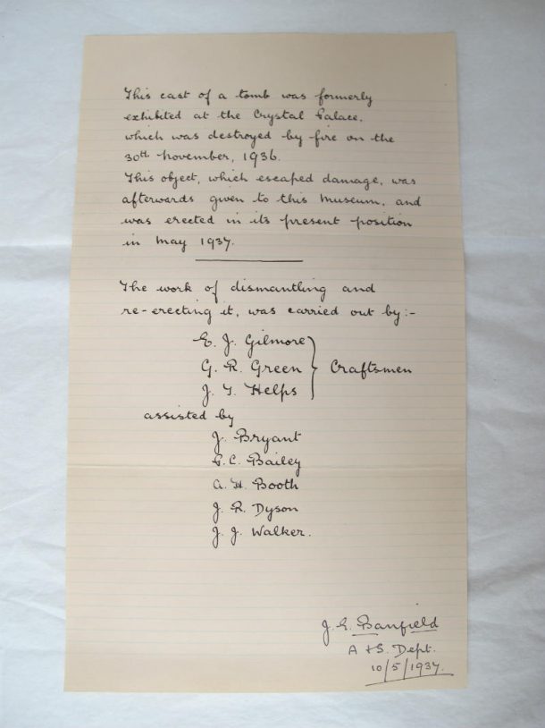 Letter found inside the hidden parcel dated 10 May 1937, signed by J R Banfield © Johanna Puisto, Victoria and Albert Museum, London.