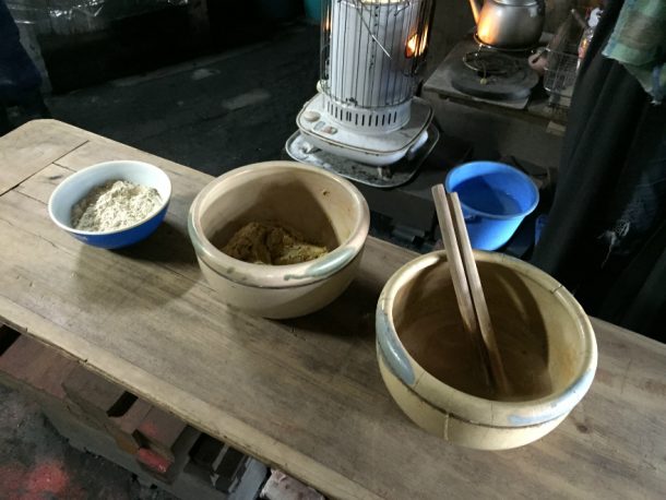 Making the rice paste