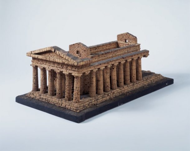 Architectural model of The Temple of Concord, Agrigento, Sicily; cork with dried moss on a wooden base; Probably Italian; Early 19th century © Victoria and Albert Museum, London