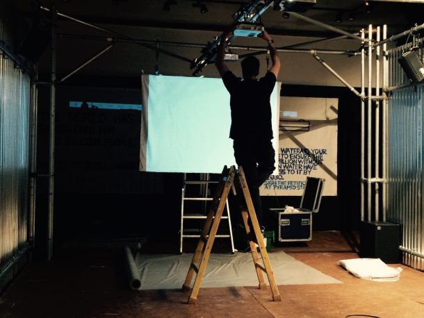 Oli from Hawthorn adjusting screens and projectors!