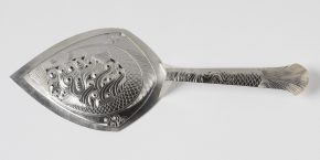 on Rod's own work: silver fish slice, Rod Kelly, East Harling (made) and London (hallmarked), 1989 (M.57-2008; The Victoria and Albert Museum, London)