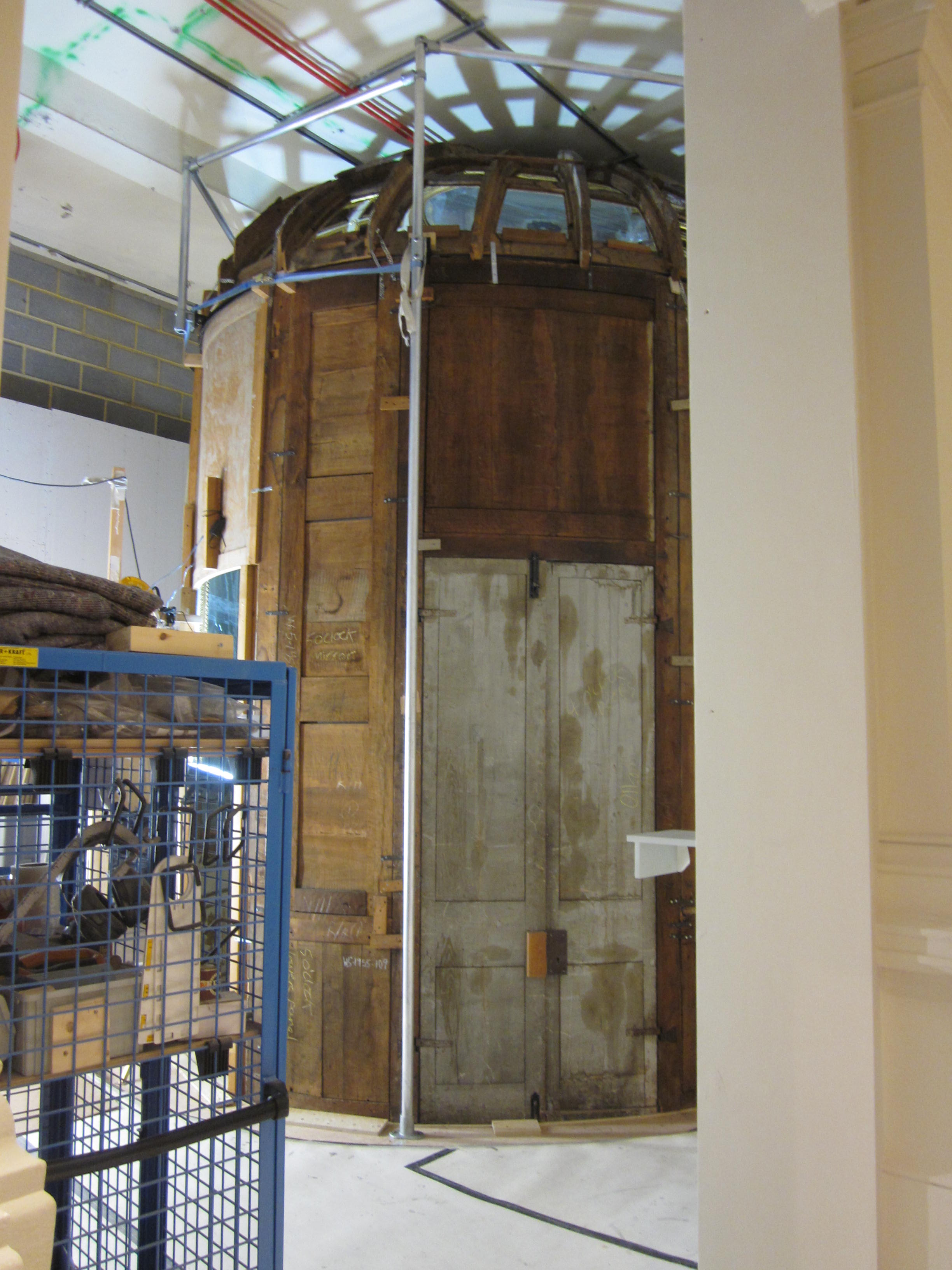 The Italian mirrored cabinet, during construction