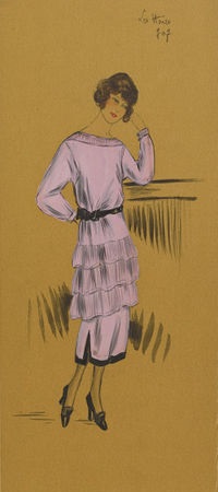 'Les Haies.' Design for a pink day dress by Paquin, Summer 1919.