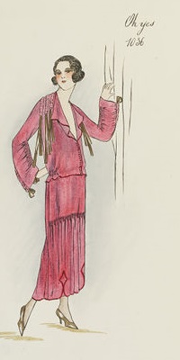 'Oh yes.' Design for a pink day dress by Madeleine Wallis for Paquin, Winter 1923-24.