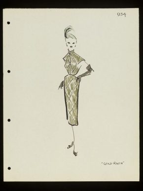 'Gold Rush.' Cocktail dress designed by Lou Claverie for Paquin, Winter 1950-51