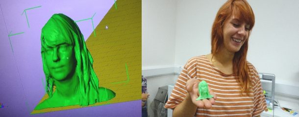 BCA showed the group how to 3D scan objects and how they could incorprate those models into their designs. Here is a test peice with one of the students!
