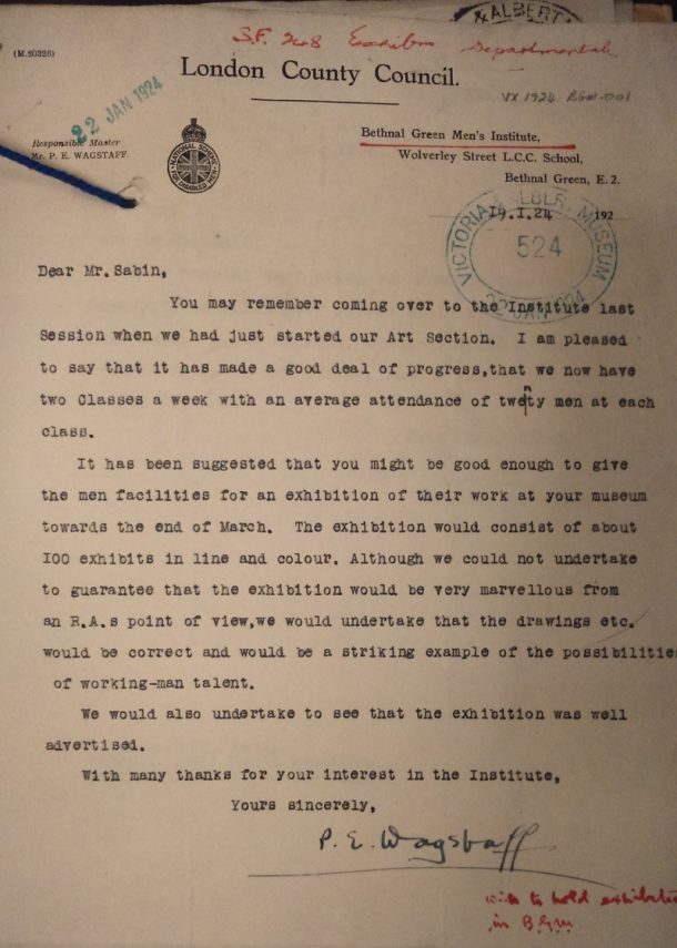 Letter from P. E. Wagstaff to A. K. Sabin