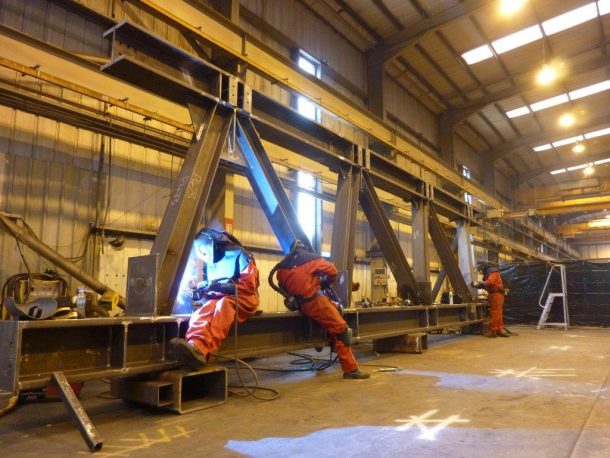 Bourne Steel at work, welding 'Truss 6' together