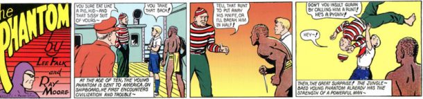 PhantomEp8012sm The Phantom: The Complete Sundays: Volume Two, Ch. Four: 'The Childhood of the Phantom', King Features Syndicate, Inc. © 1940 .The Bandar pygmies protect ‘their’ white master, who lives forever.