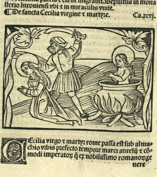 Folio ccvii verso: from 'Catalogus sanctorum' by Petrus de Natalibus. Book, 1519. Museum no. 38041800861809. ©Victoria and Albert Museum, London