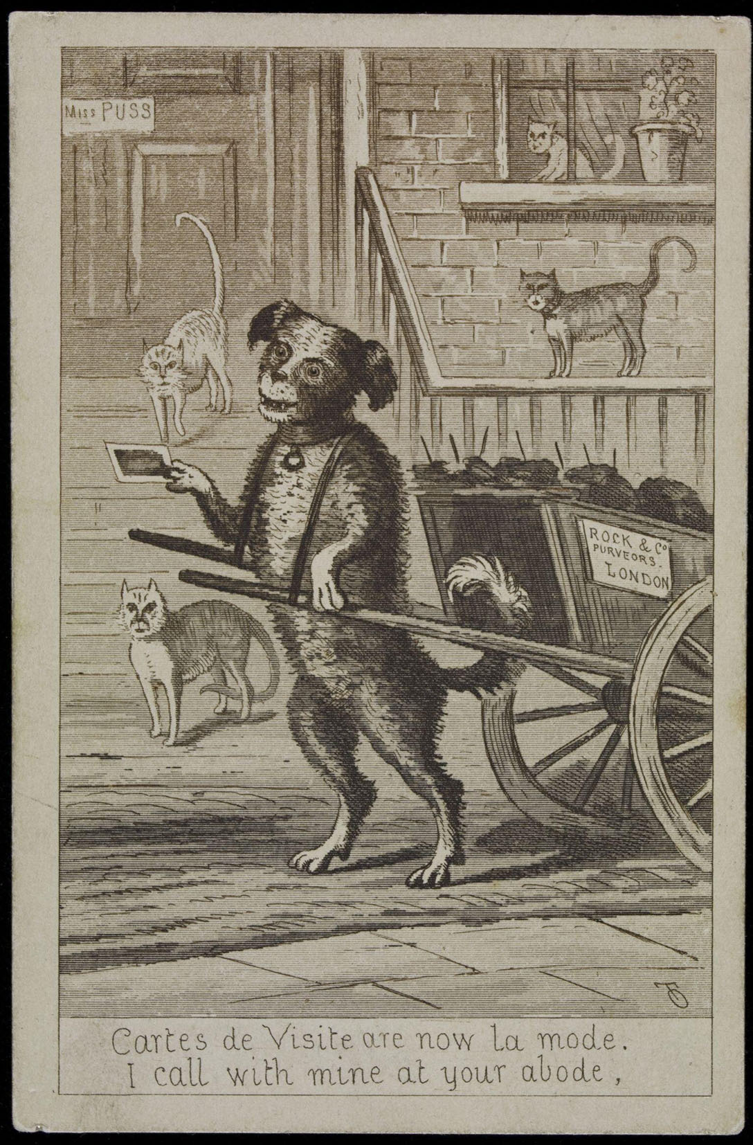 A cartoon of a dog pulling a cart 