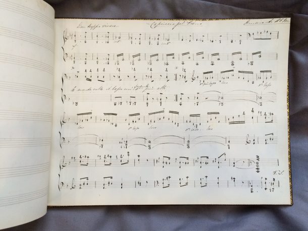 Ruled music stave book with musical examples. Florence, ca 1850s. Museum no. MSL/1981/13.