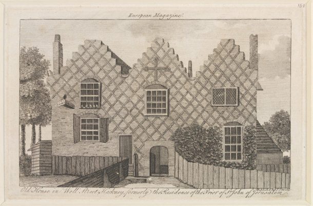 Old House in Well Street, Hackney, engraving published by John Sewell, 1790. Museum no. E.4697-1923. ©Victoria and Albert Museum