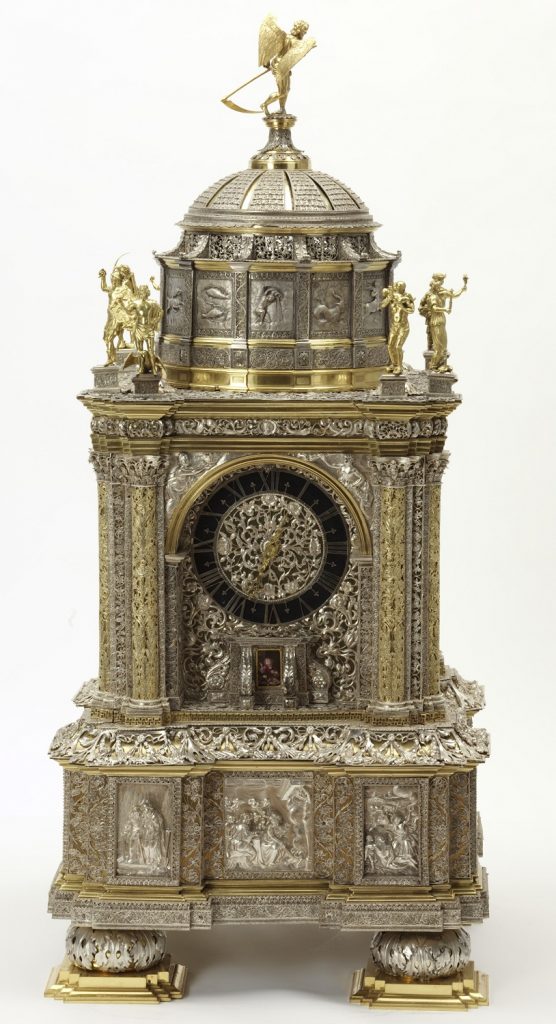 Clock, silver and silver-gilt, The Hague, ca. 1665-1670. Height 91.6 cm Museum no. 92-1870