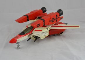 Jetfire, a toy licenced from Bandai, who'd in turn licenced it from Takatoku Toys. His jet form represents a fictional VF-1S 'Super Valkyrie' from the Japanese anime series 'Macross' (known in English as 'Robotech'). Copyright Victoria and Albert Museum, London